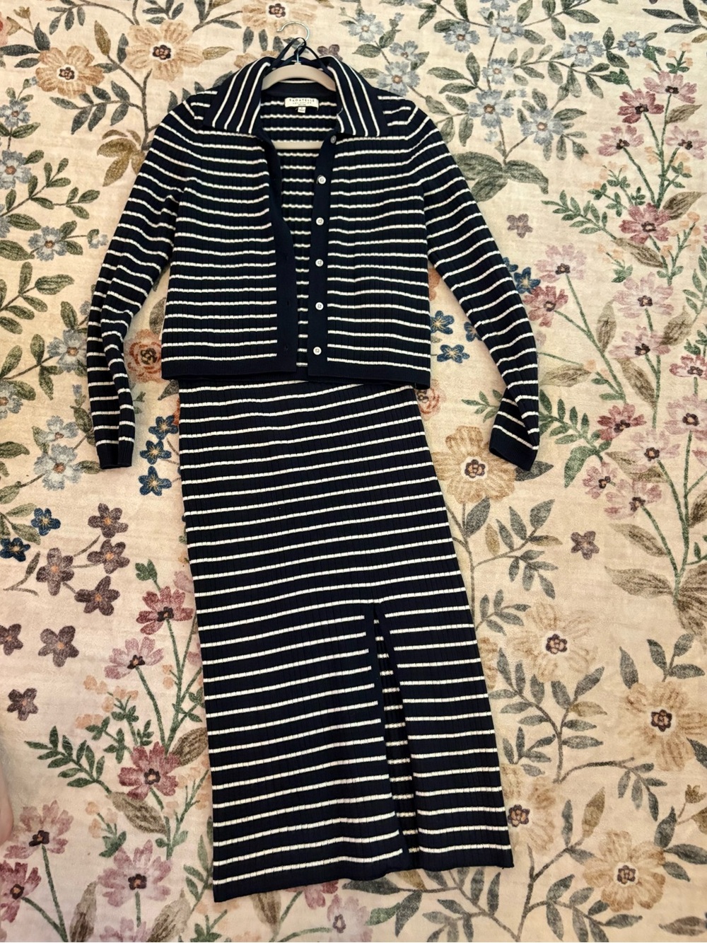 bagatelle Navy and White Striped Knit Skirt Set